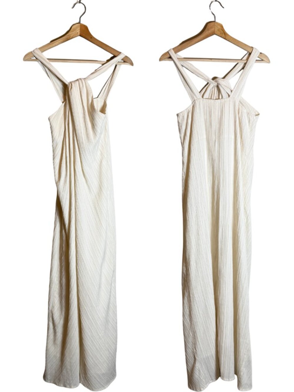 Commense Creamy Halter Long Maxi Dress Women's Small Ivory Textured Flowy Beach - Picture 3 of 15